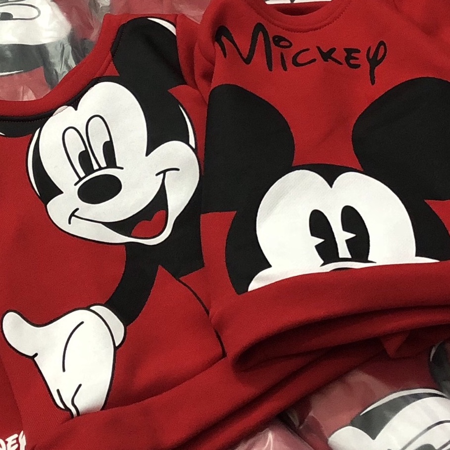 Áo dài tay thu đông bé trai - Set 2 áo nỉ da cá Mickey đỏ Hm cho bé trai size 1-6t