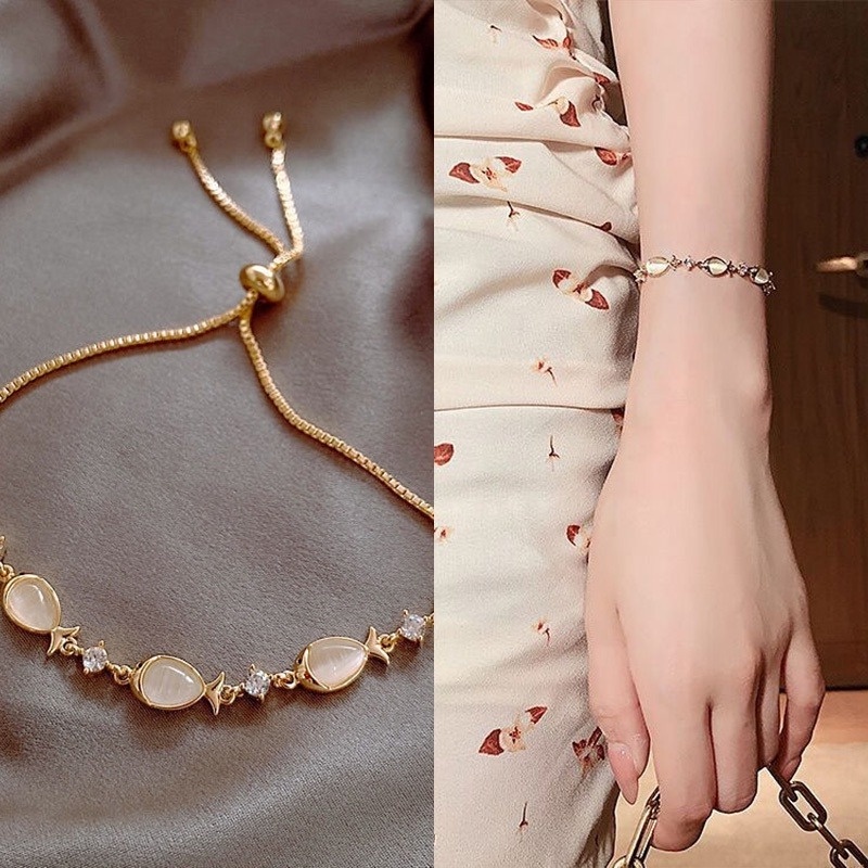 Vòng Tay Đính Đá Opal Có Thể Điều Chỉnh Phong Cách Hàn Quốc Thời Trang Cho Nữ