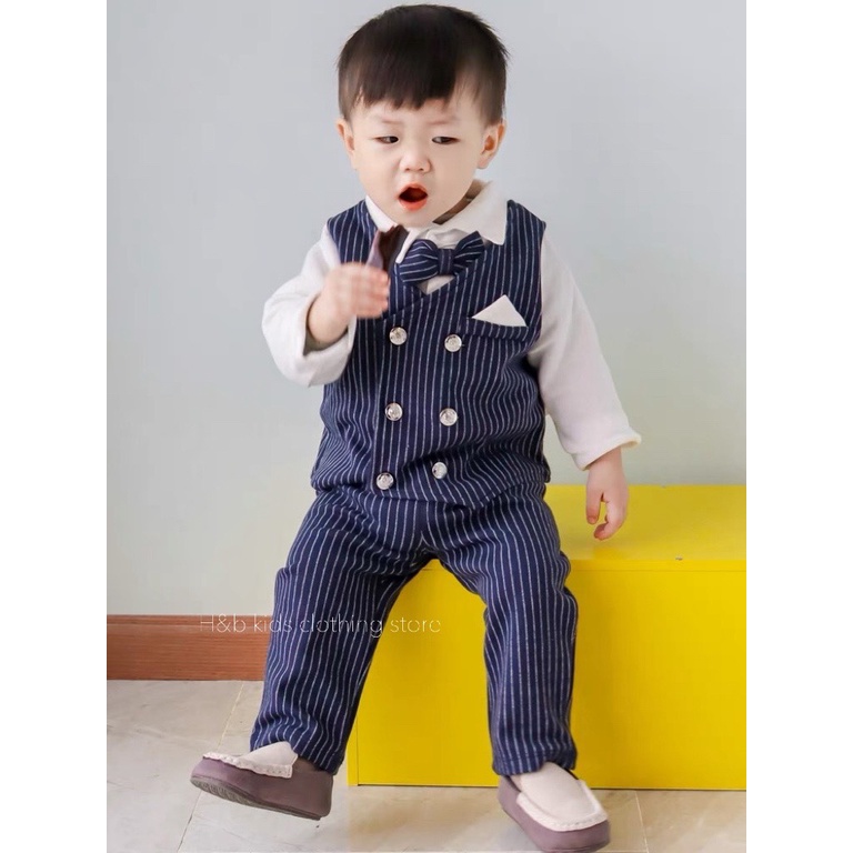 Bộ Công Tử Cho Bé Trai 3 Chi Tiết Vải Dạ Tuyết Kèm Áo Sơ Mi Size 9/20kg T02