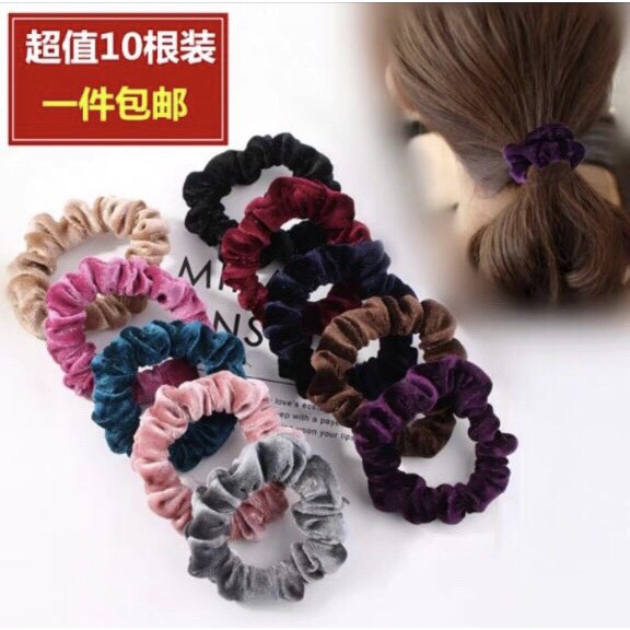Cobmo 12 Dây Cột Tóc Nhung Trơn Nhiều Màu 【】