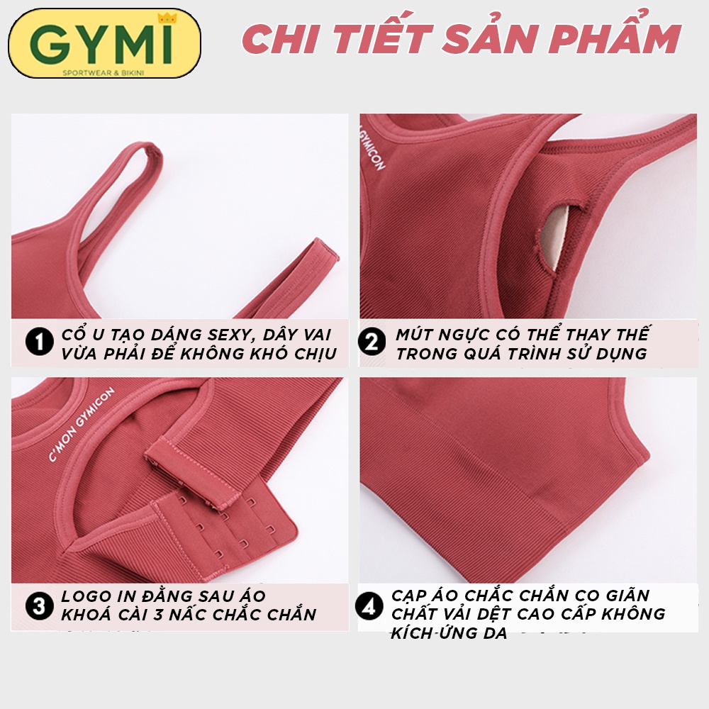 Áo bra tập gym yoga nữ GYMI AL19 dáng thể thao chất dệt kim có khoá cài sau mút ngực có thể tháo rời