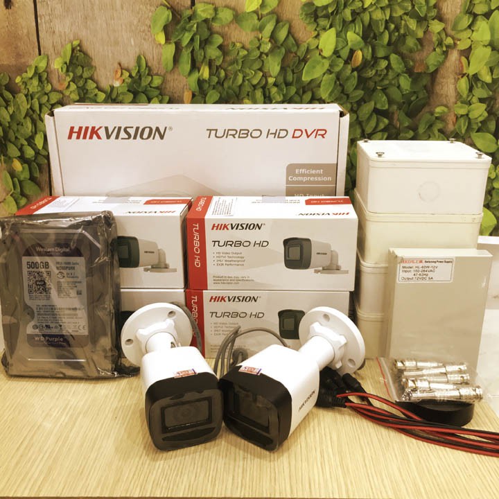 Bộ 4 camera 2MP Hikvision DS-2CE16D0T-ITF vỏ sắt, hồng ngoại 30m, đầy đủ phụ kiện