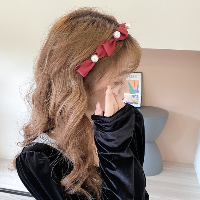 Băng đô đính nơ phối hạt ngọc trai đơn giản thời trang 2021 cho nữ