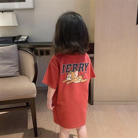 Đầm thun tay ngắn dáng rộng in họa tiết mèo và chuột dạ quang thời trang mùa hè dành cho bé gái