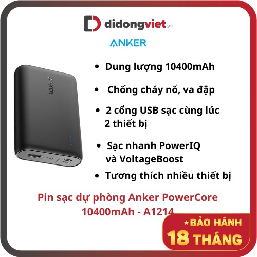 Pin sạc dự phòng Anker PowerCore 10400mAh - A1214