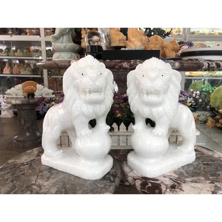 Cặp sư tử phong thủy đá trắng - cao 30 cm