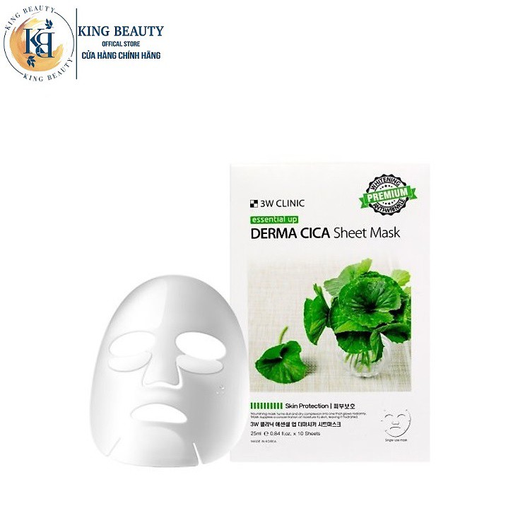 Mặt nạ cấp ẩm chống lão hóa ngừa mụn chiết xuất rau má 3W Clinic Essential Up Derma Cica Sheet Mask 25ml - Rau má