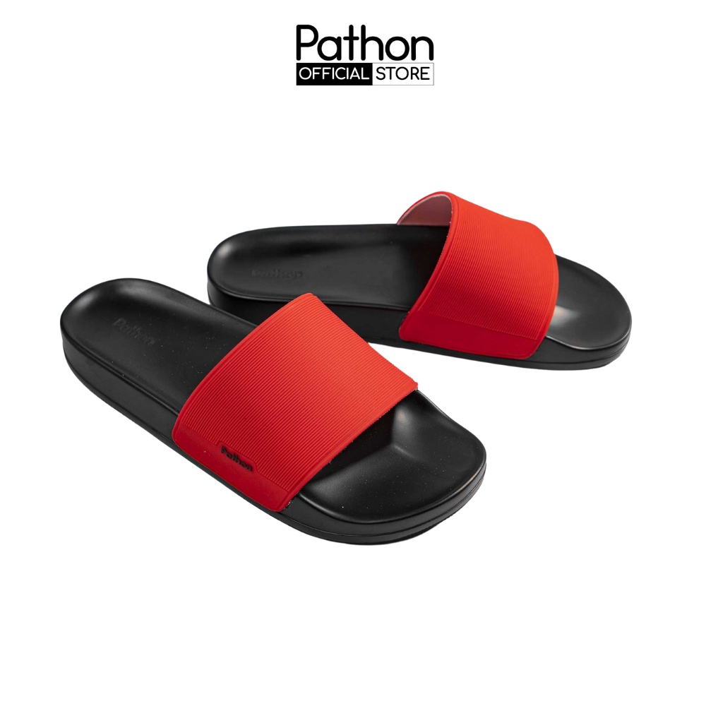 Dép nam nữ quai ngang slipper Pathon quai PVC và đế PU đen quai đỏ Mẫu SD26
