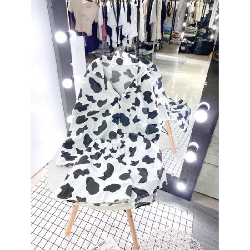 Bộ Pizama Ngắn Tay - Bộ Ngủ Bò Sữa Ulzzang Cute Hot Trend 2021