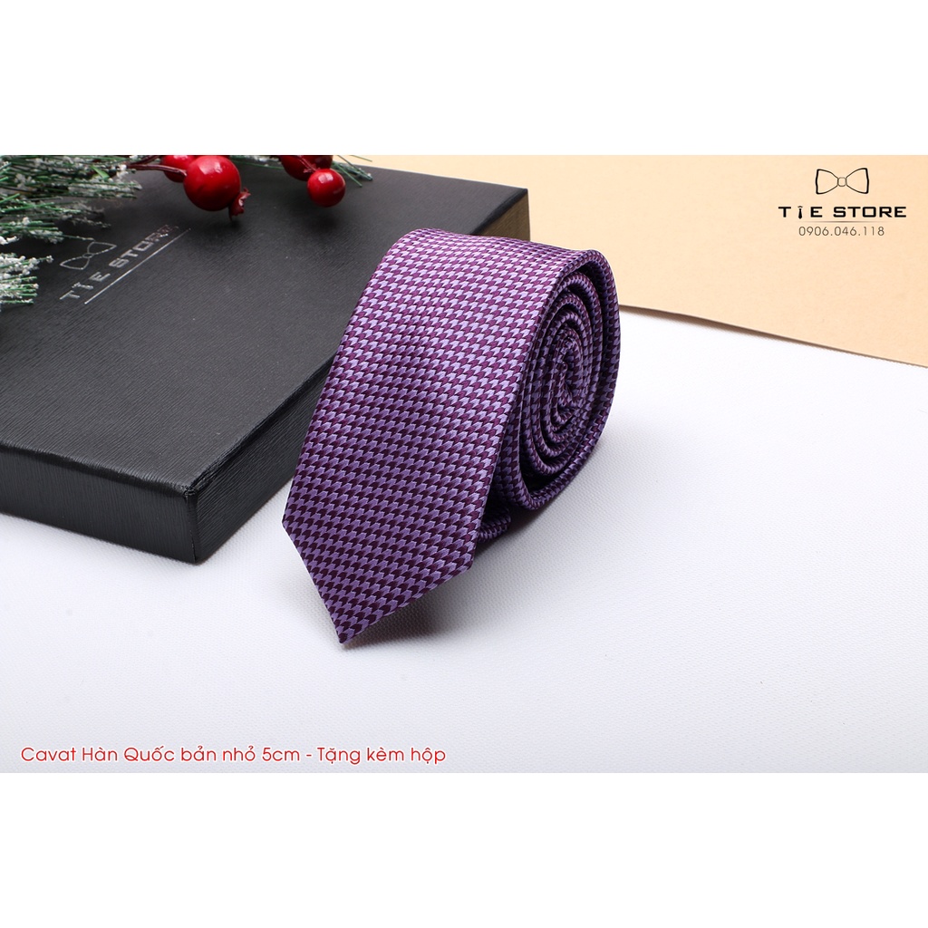 Cà Vạt Nam Bản nhỏ 6cm Màu tím  - Cavat Hàn Quốc Dành Cho Chú rể, Công Sở Cao Cấp Full box