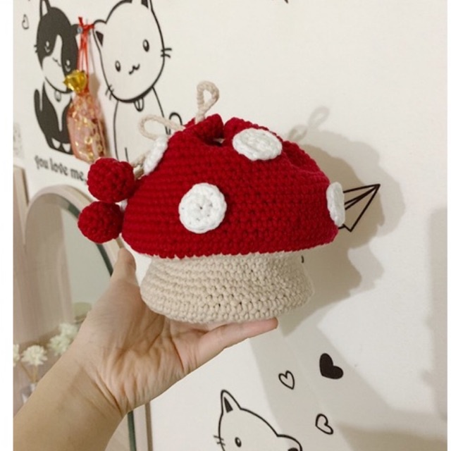 Túi handmade bằng len hình cây nấm độc và lạ ĐỰNG LÌ XÌ TẾT Cho bé