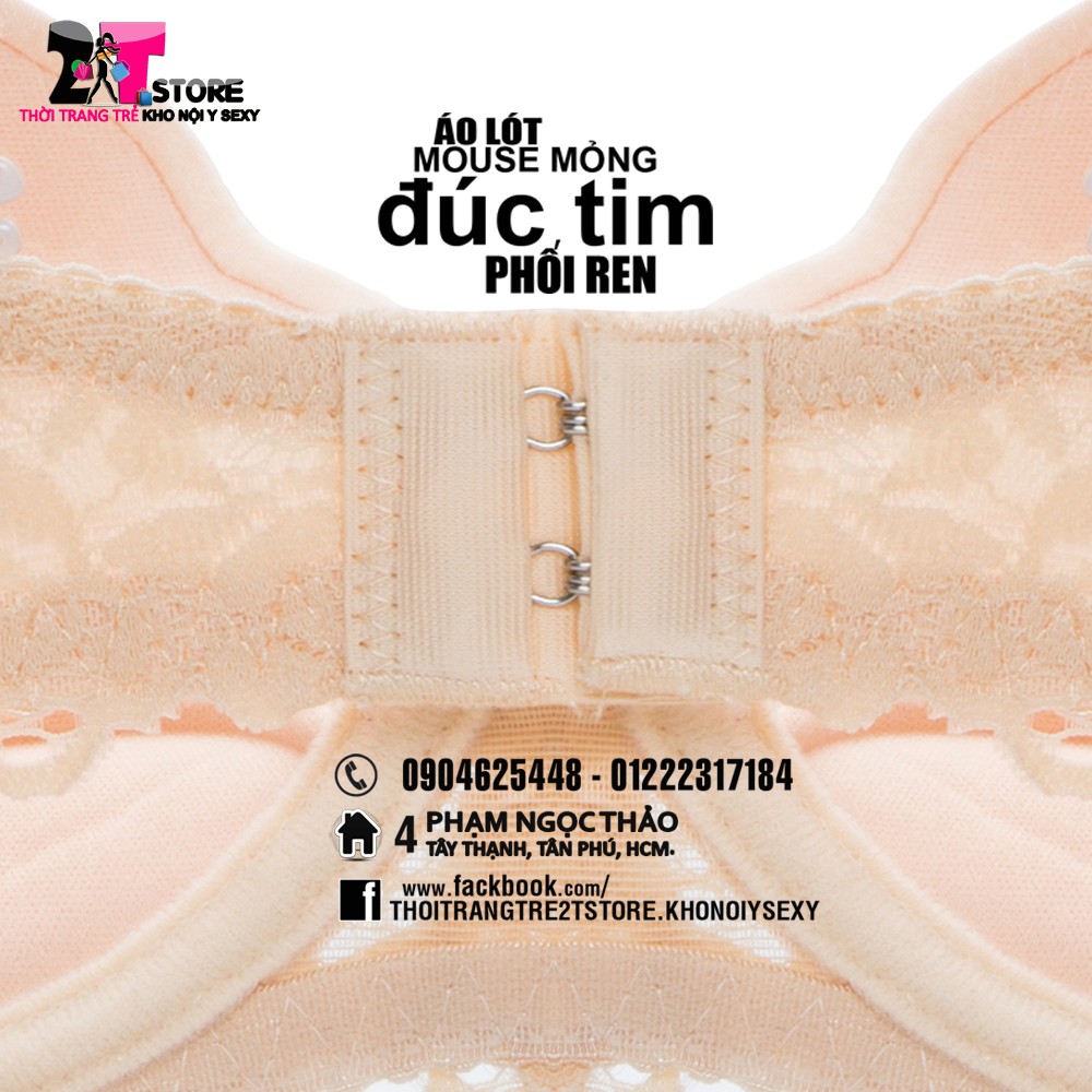 Áo Nâng Ngực Mouse Mỏng Đúc Tim Phối Ren (Kem)