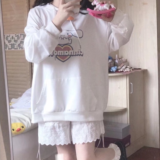 Áo hoodie ZHELIHANGFEI tay dài dáng rộng in hình chú chó yugui đáng yêu