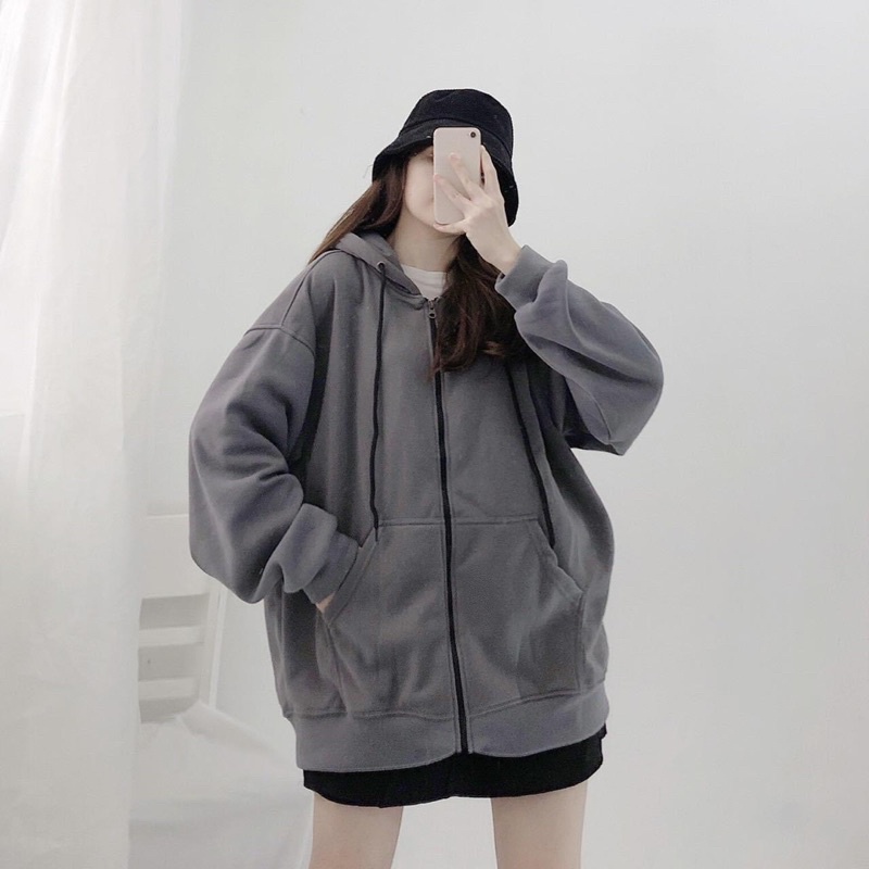 Áo khoác nỉ xám trơn form rộng ảnh thật unisex_SSSTore