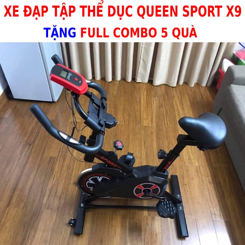 Xe đạp tập thể dục tại nhà Queen X9 tặng combo 4 quà bao gồm má phanh dự phòng, đo nhịp tim, đồng hồ, giá đỡ smartphone