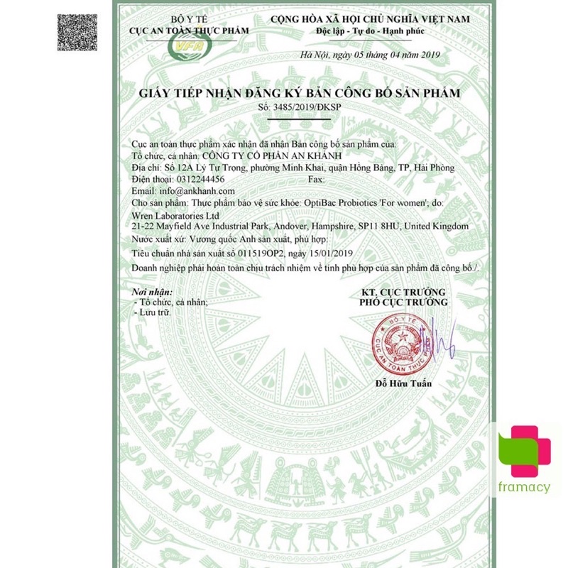 Men vi sinh Optibac tím Optibac Probiotics For Women 30v/90v, UK Anh Quốc