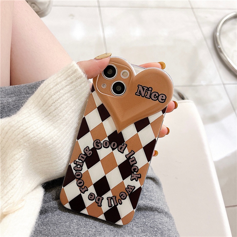 Ốp lưng iphone Ốp Điện Thoại Họa Tiết Trái Tim Phối Sọc Caro Cho Apple 13Promax 12 7/8/XSMAX/11/MINI-DInuo Dinuo case