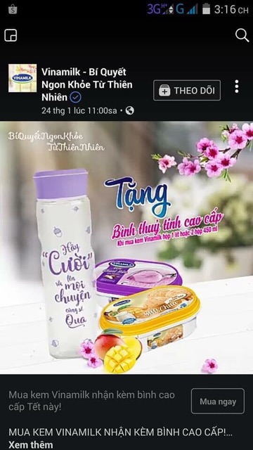 Bình thuỷ tinh cao cấp hàng km vinamilk