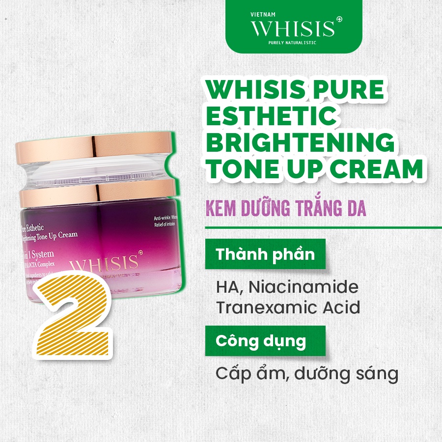 Kem Dưỡng Ẩm Trắng Da 6 in 1 WHISIS Pure Esthetic Brightening Tone Up Cream Cấp Ẩm, Nâng Tone, Giảm Nám, Trẻ Hoá Da 50g