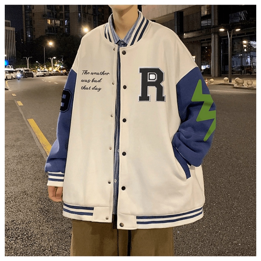 ÁO KHOÁC BOMBER NAM HỌA TIẾT CHỮ R TIA SÉT CÁNH TAY THỜI TRANG CÁ TÍNH SÀNH ĐIỆU