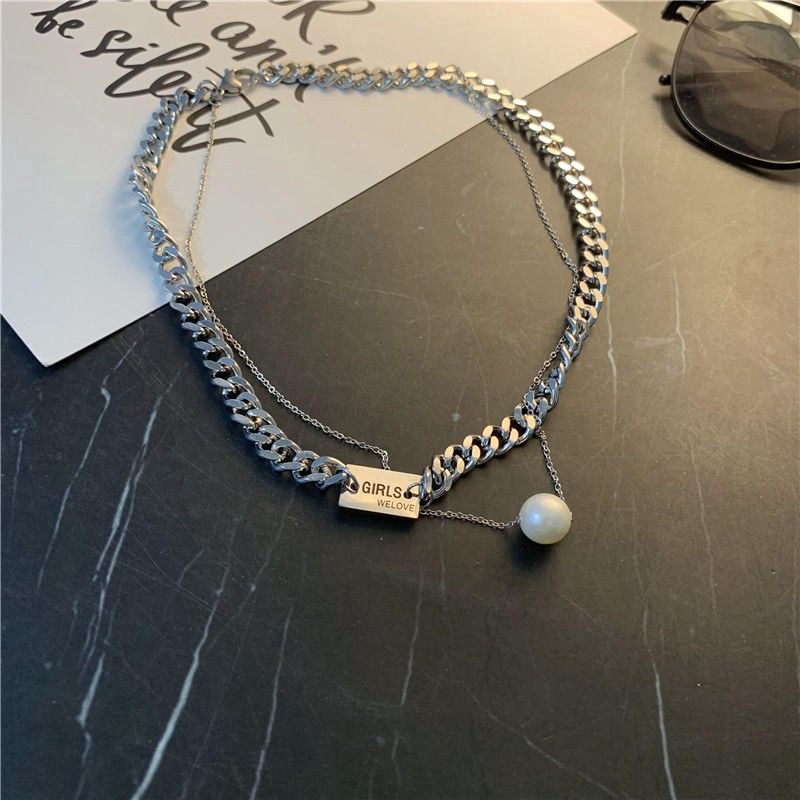 Dây Chuyền Thép Titan Hai Lớp Phong Cách Hiphop Độc Đáo Cá Tính