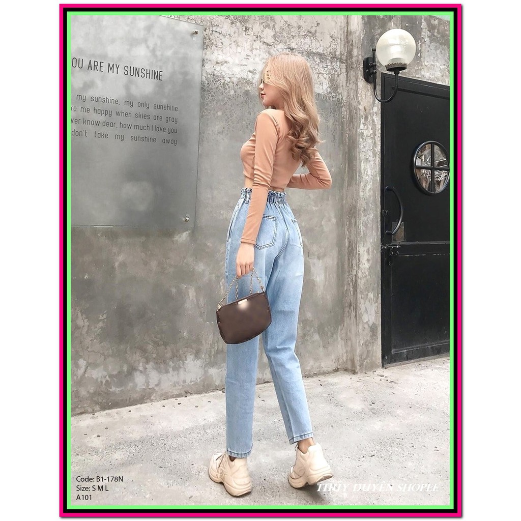 Quần jean nữ BAGGY LƯNG THUN 9 TẤC xanh nhạt p04