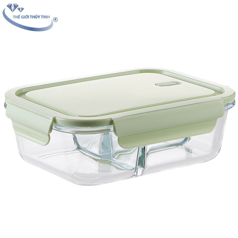 Hộp Thủy Tinh 1L 2 Ngăn Red Cherry - Hộp Cơm Văn Phòng Chịu Nhiệt, Chống Tràn - Dùng Được Lò Vi Sóng