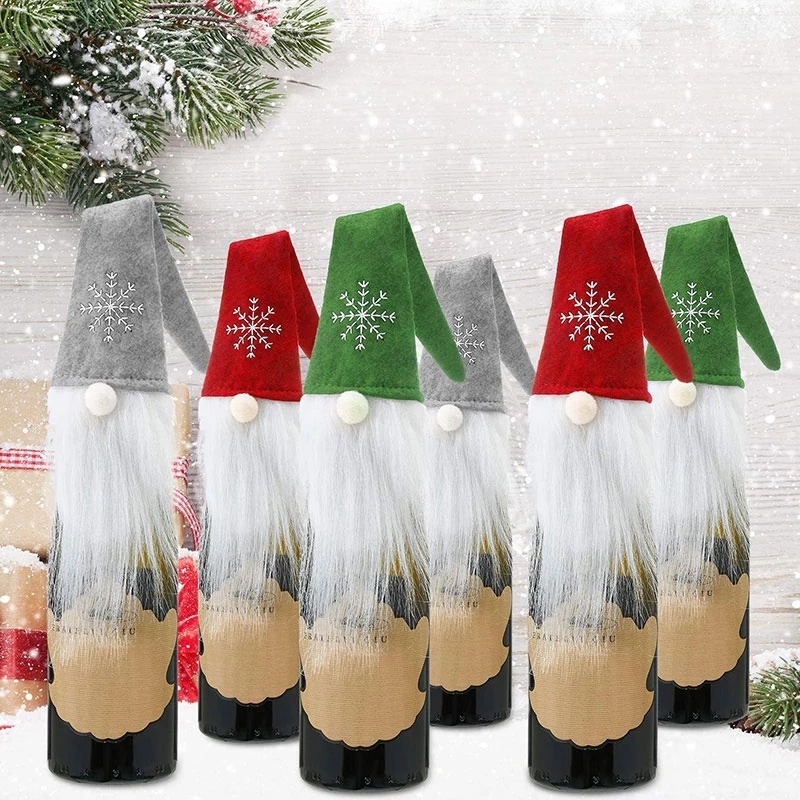 Vỏ bọc chai rượu vang kiểu ông già noel làm bằng nhung trang trí tiệc giáng sinh