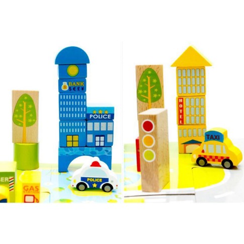 Bộ lắp ghép mô hình thành phố bằng gỗ nổi 3D 62pcs - đồ chơi trí tuệ sáng tạo