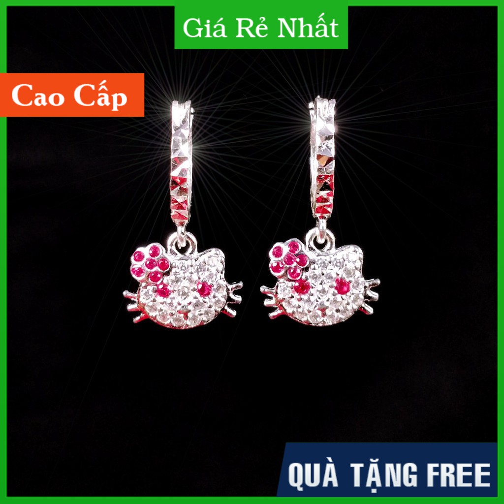 (BẠC THẬT)  BÔNG TAI HELLO KITTY XINH XẮN CHO BÉ GÁI-[TS.HT.A12]