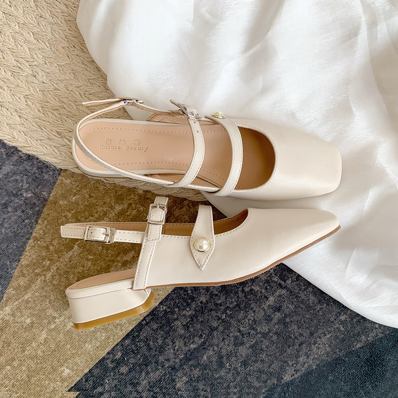 Giày sandal bít mũi tiểu thư quai đính ngọc cực xinh, búp bê nữ đế bằng xinh mang êm chân