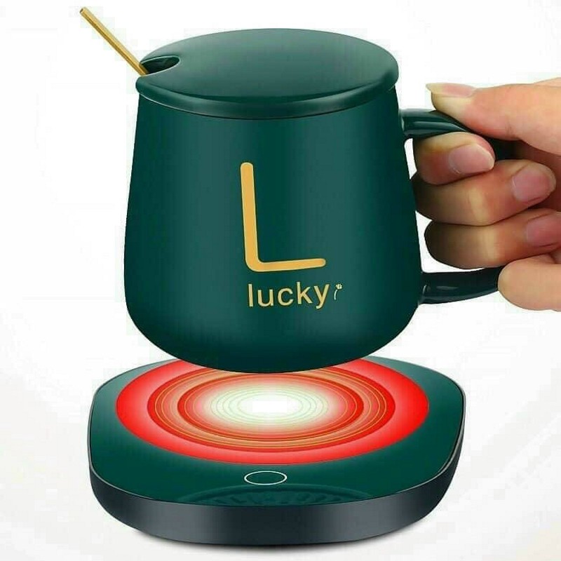 Cốc hâm nóng đồ uống kèm đế điện Lucky - Cốc ủ cháo, ủ sữa cho bé – Ly sứ hâm nóng cafe, trà GD009