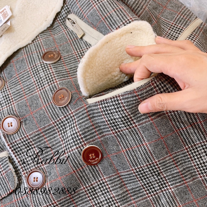 Áo khoác dạ tweed lót lông cừu