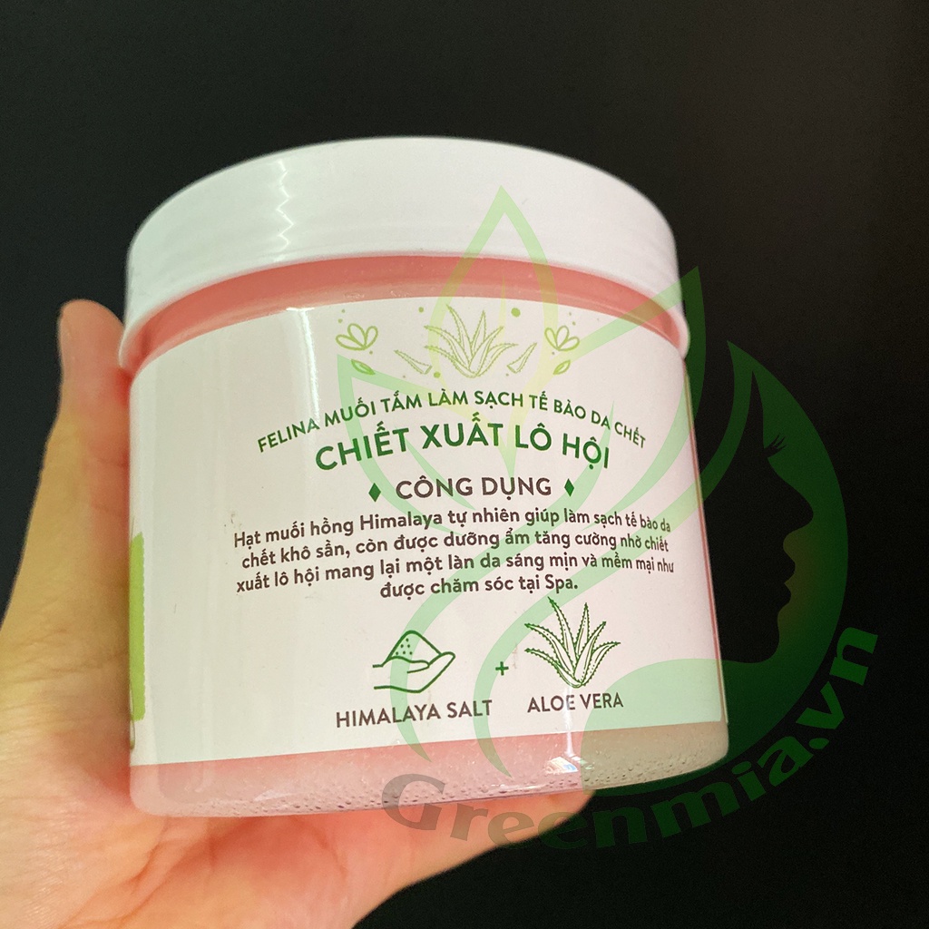 Tẩy Tế Bào Da Chết Body Dạng Muối Chiết Xuất Lô Hội Nha Đam Felina Salt Aloe Vera 500g Làm Sạch Da Dưỡng Da Mịn Màng