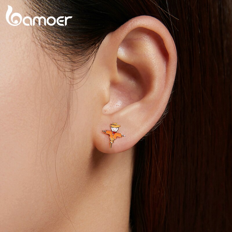 Hoa tai Bamoer SCE1243 bạc 925 hình bù nhìn/bạch quả/lá phong/nấm và bí ngô không gây dị ứng thời trang dành cho nữ