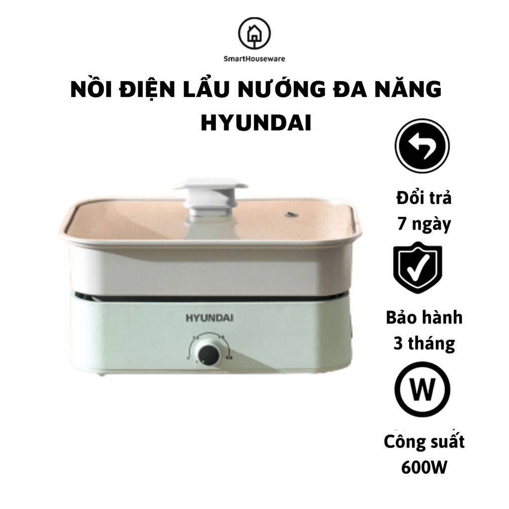 Nồi Lẩu Nướng Hàn Quốc Hyundai Siêu Chống Dính - Bếp Lẩu Nướng Đa Năng Cao Cấp 2 Ngăn