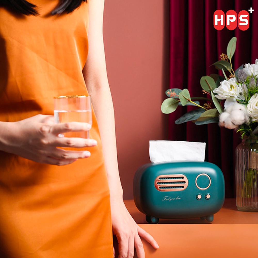 Hộp đựng giấy ăn để bàn cao cấp phong cách cổ điển, Hộp khăn giấy hình radio decor phòng