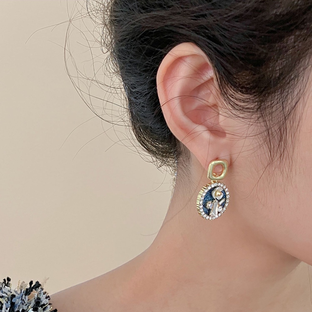 Bông Tai Hình Giọt Nước Bằng Kim Loại 925 Phong Cách retro Thời Trang