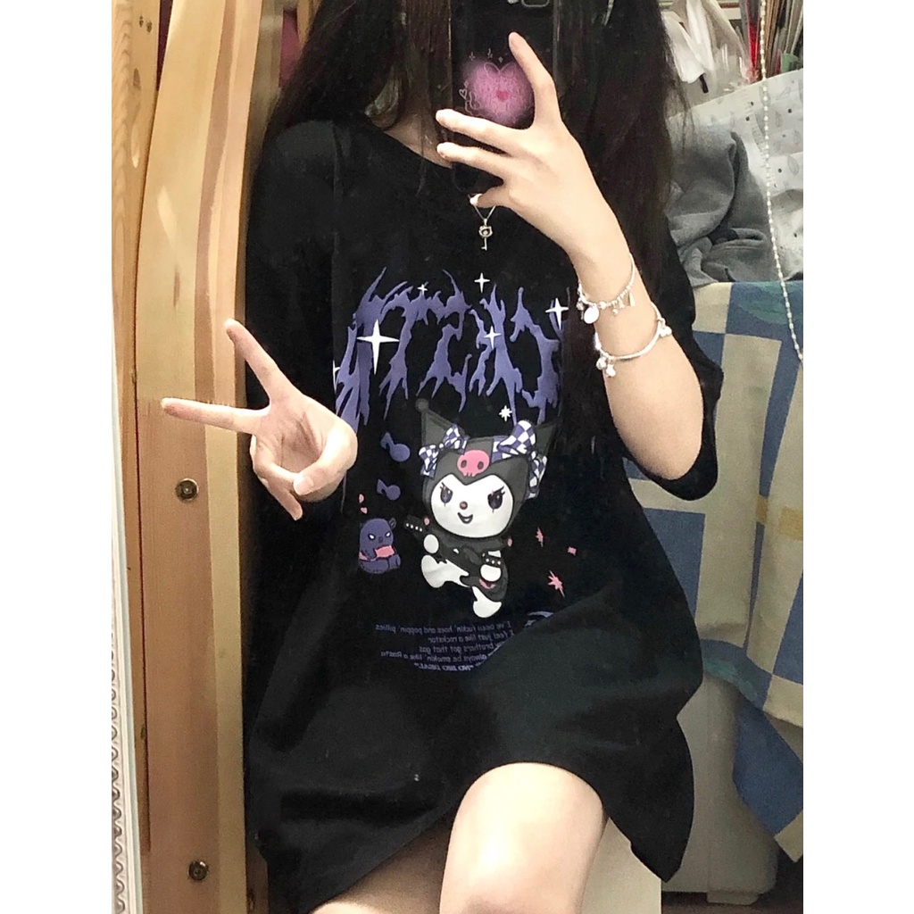 Áo thun ZHELIHANGFEI tay ngắn dáng rộng họa tiết in dễ phối đồ