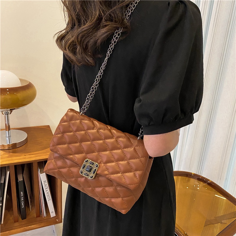 Túi đeo vai IELGY hình vuông cỡ nhỏ thêu họa tiết độc đáo chốt cài thời trang cho nữ