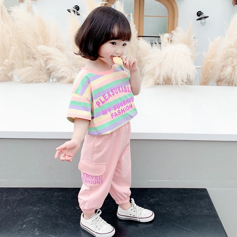 Set Áo Thun Ngắn Tay + Quần Dài Thời Trang Cho Bé Gái 0-8 Tuổi