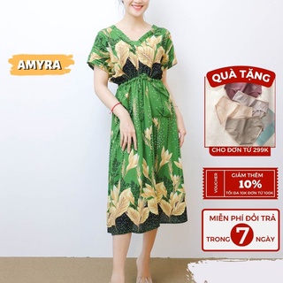 Đầm maxi đi biển có túi lanh thái cao cấp họa tiết thổ cẩm AMYRA - Váy maxi đi biển, mặc nhà thoải mái dễ chịu Va073