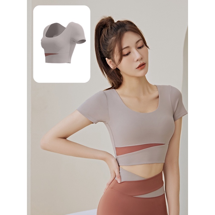 Áo croptop thể thao thế hệ mới kèm đệm ngực, áo tập Gym Yoga nữ kiểu croptop New 2023