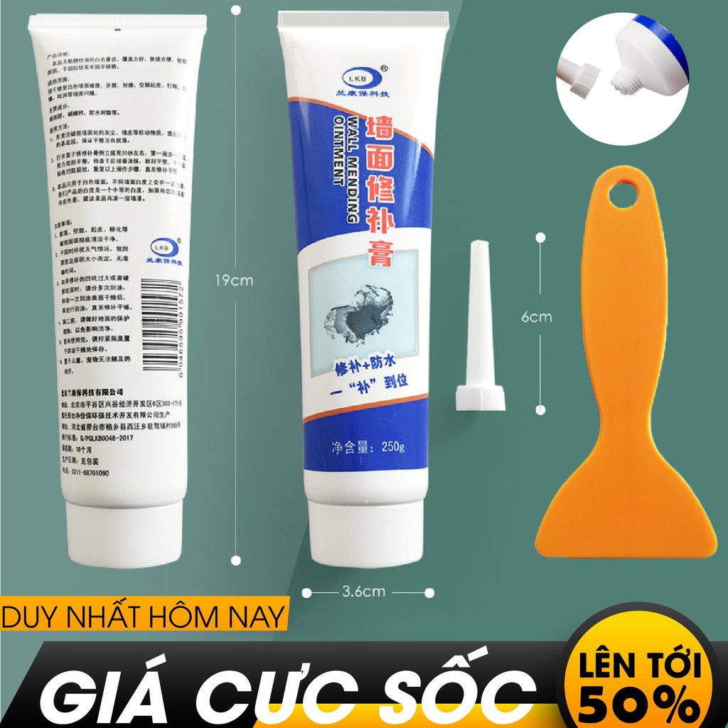Keo vá tường chống thấm siêu tốc LKB 250gr - trám trét vết nứt khe hở tường - chống mốc ẩm làm sạch tường