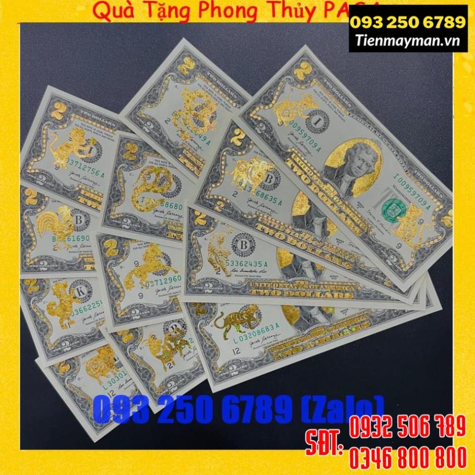 Tờ 2 Đô, 2 USD In Hình 12 Con Giáp Mạ Vàng 3D Kỷ Niệm Làm Quà Tặng, Sưu Tầm, Trang Trí