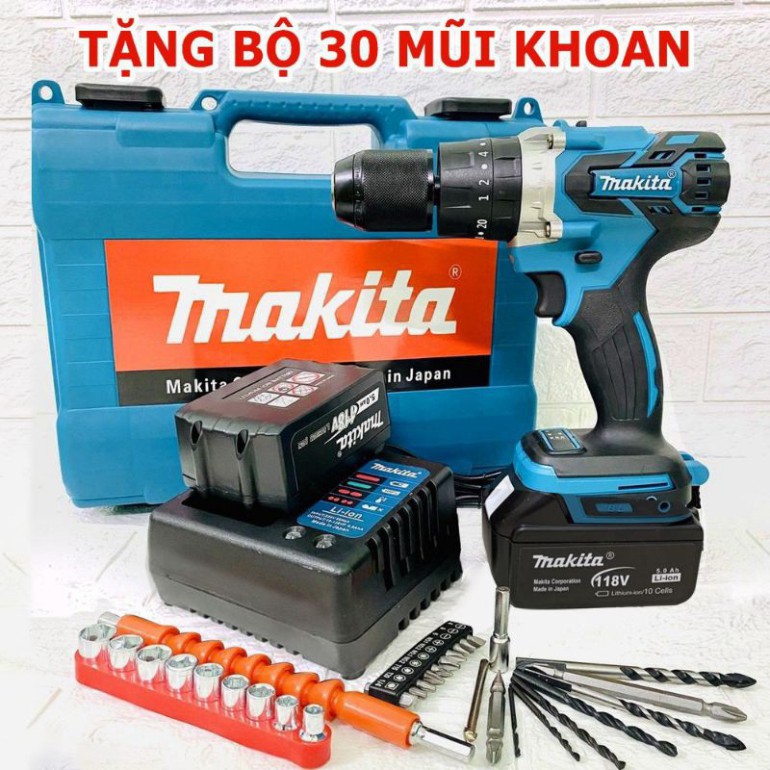 máy khoan Makita 118v tặng bộ phụ kiện 30 món