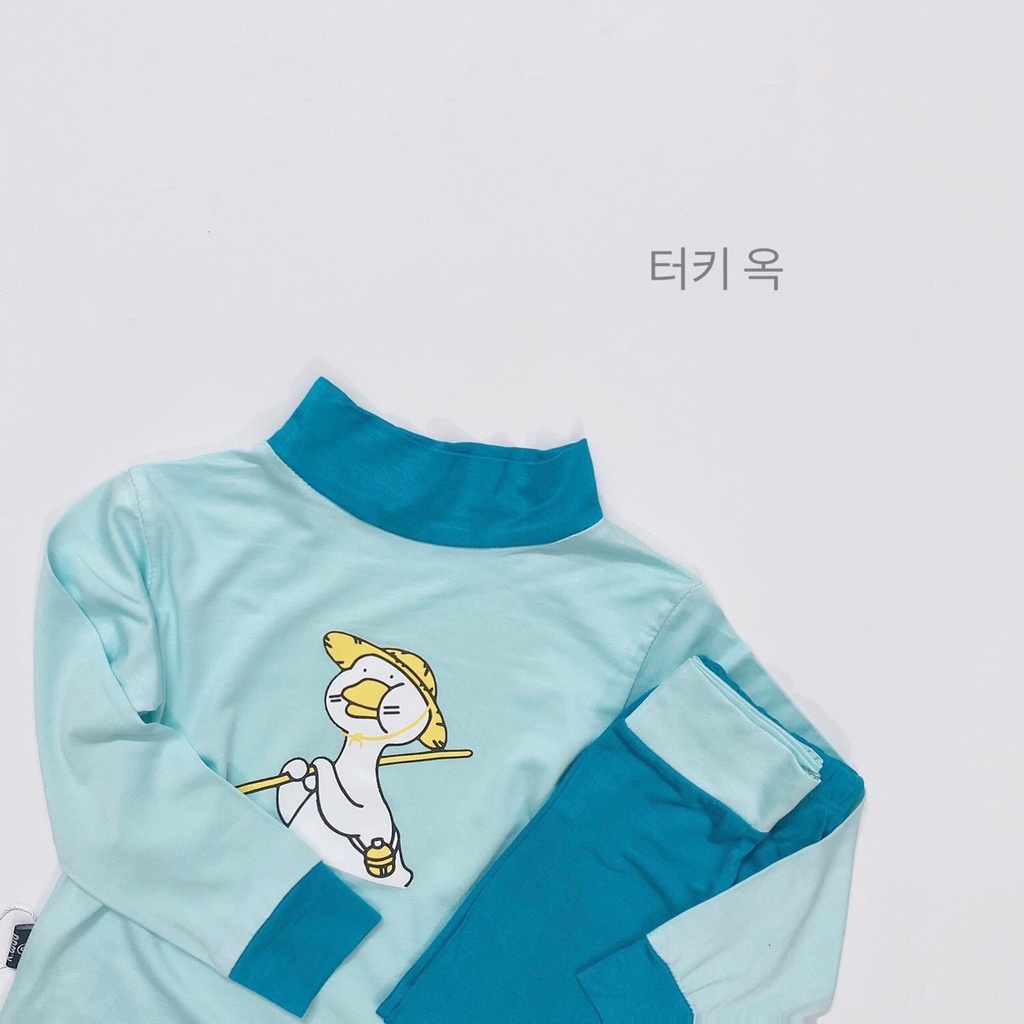 Bộ Dài Tay Thun Lạnh Cổ 3 Phân  In Họa Tiết Vịt Nghộ Nghĩnh Cho Bé Trai, Bé Gái size 7-17 kg