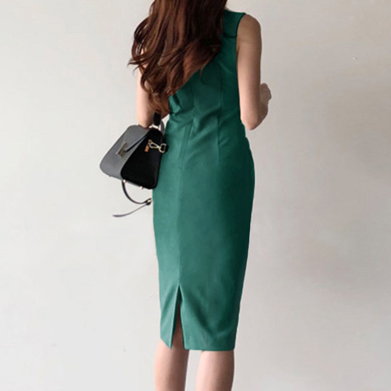 Đầm midi ZANZEA không tay cổ tròn màu trơn thời trang xinh xắn dành cho nữ