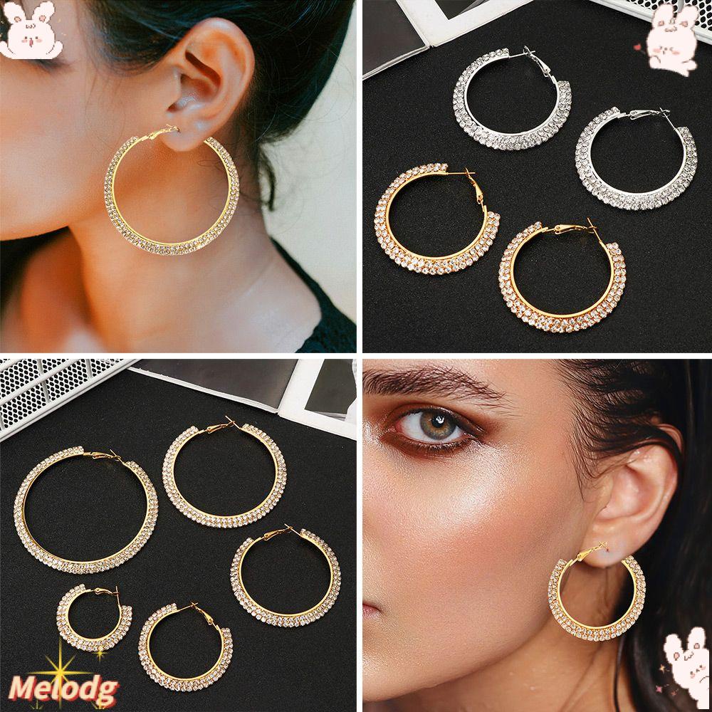 Bông Tai Dáng Dài Đính Đá Lấp Lánh Thời Trang Cho Nữ|Khuyên Tai Tròn Hai Hàng|Khuyên Tai Đính Đá / Nhiều Màu