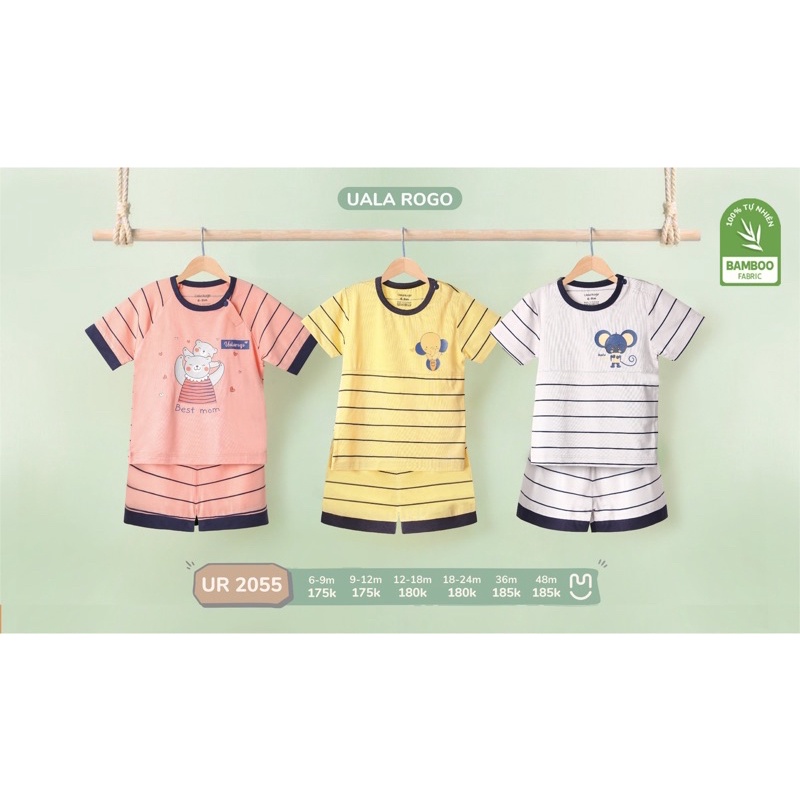 UALA ROGO Bộ quần áo cộc tay Bamboo phối kẻ thương hiệu UalaRogo cho bé